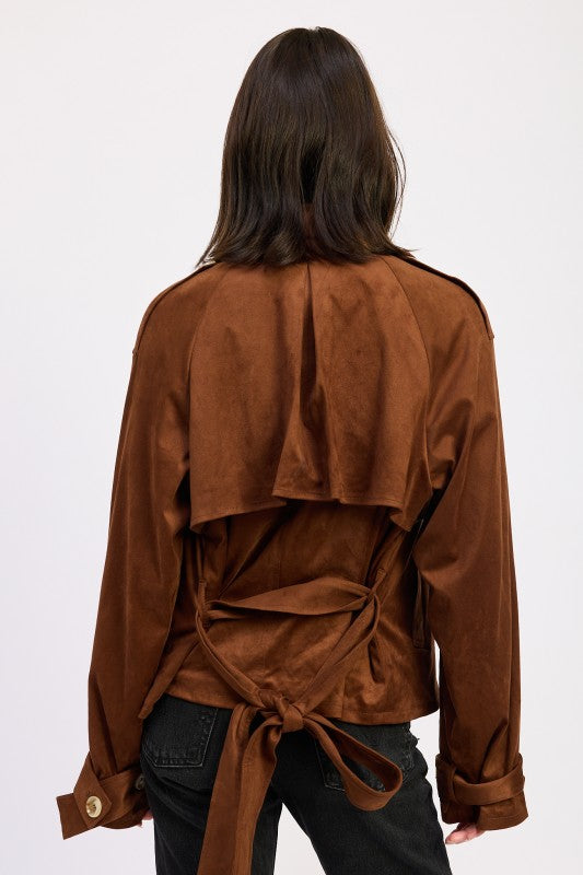 Faux Suede Cropped Trench Coat - Premium variable from Tooksie - Just $96.99! Shop now at Tooksie