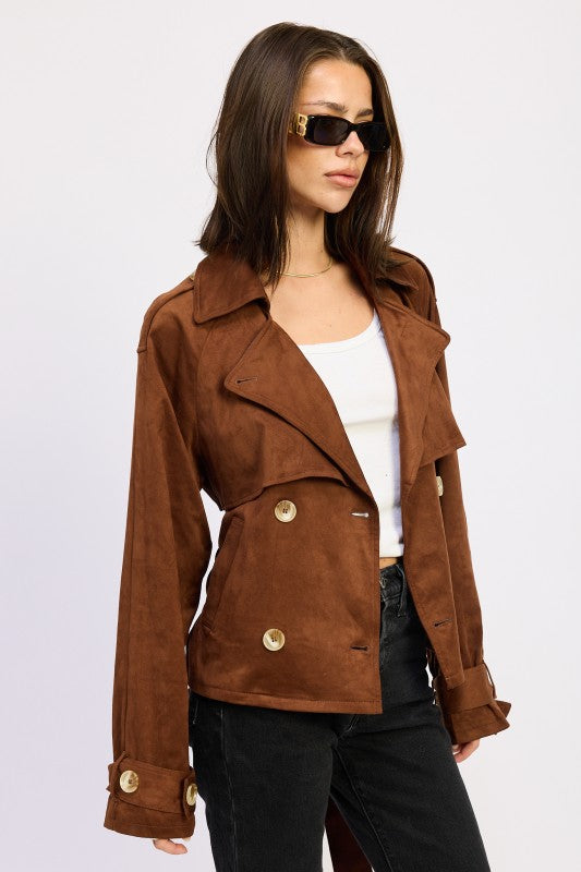 Faux Suede Cropped Trench Coat - Premium variable from Tooksie - Just $96.99! Shop now at Tooksie