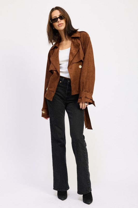 Faux Suede Cropped Trench Coat - Premium variable from Tooksie - Just $96.99! Shop now at Tooksie
