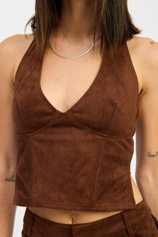 Faux Suede Halter Top - Premium variable from Tooksie - Just $46.99! Shop now at Tooksie
