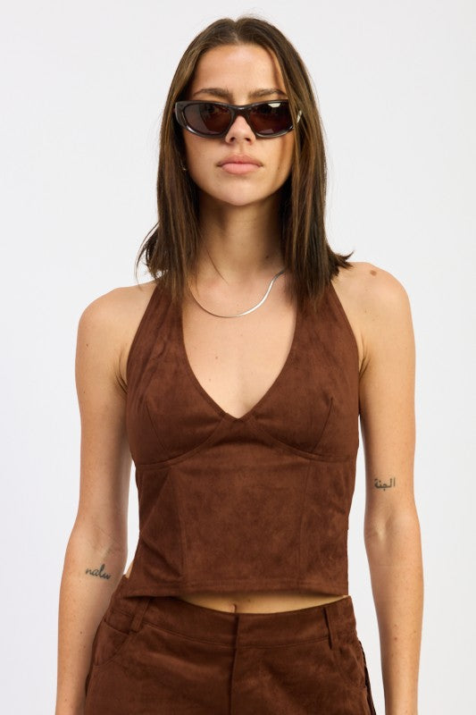 Faux Suede Halter Top - Premium variable from Tooksie - Just $46.99! Shop now at Tooksie