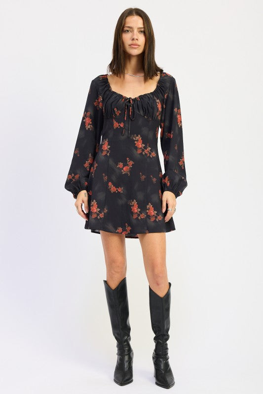 Mini Long Sleeve Dress With Square Neckline - Premium variable from Tooksie - Just $70.99! Shop now at Tooksie