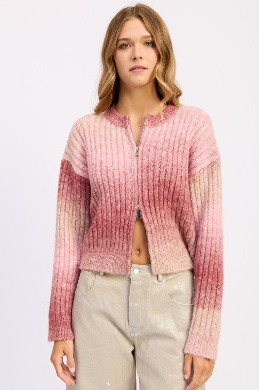 Rosé Gradient Double Zip Cardigan - Premium variable from Tooksie - Just $75.99! Shop now at Tooksie