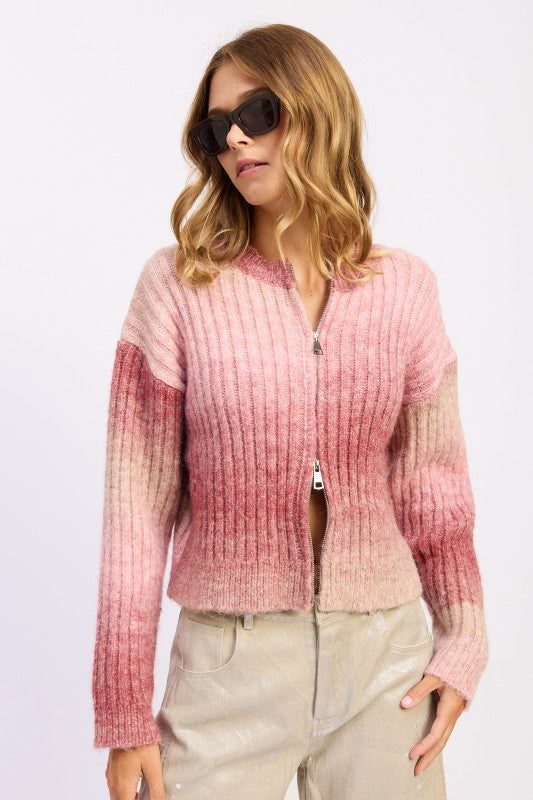 Rosé Gradient Double Zip Cardigan - Premium variable from Tooksie - Just $75.99! Shop now at Tooksie