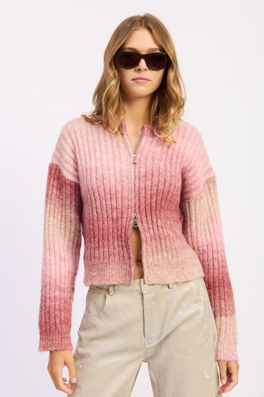 Rosé Gradient Double Zip Cardigan - Premium variable from Tooksie - Just $75.99! Shop now at Tooksie