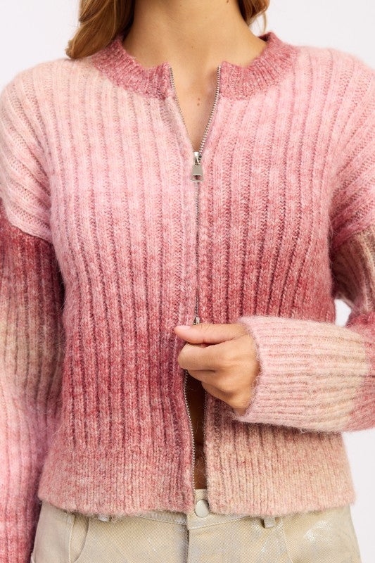 Rosé Gradient Double Zip Cardigan - Premium variable from Tooksie - Just $75.99! Shop now at Tooksie