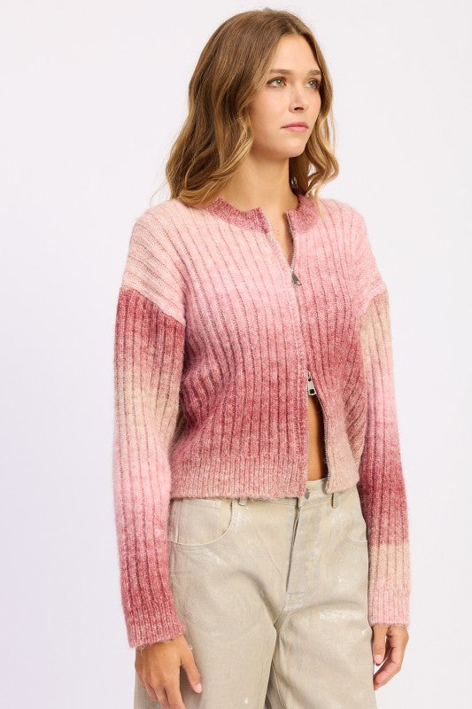Rosé Gradient Double Zip Cardigan - Premium variable from Tooksie - Just $75.99! Shop now at Tooksie