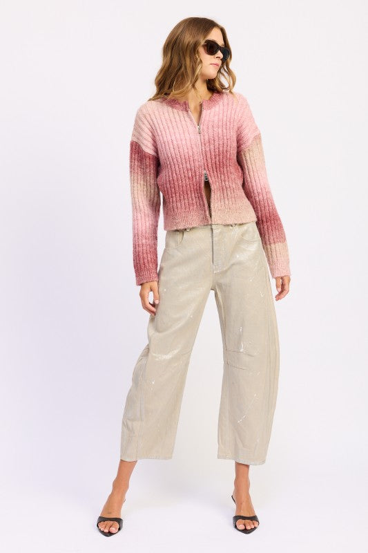 Rosé Gradient Double Zip Cardigan - Premium variable from Tooksie - Just $75.99! Shop now at Tooksie