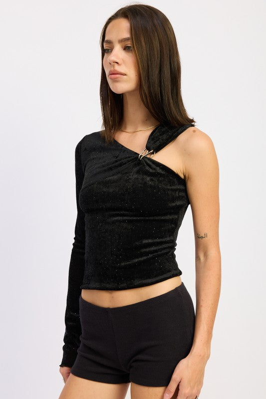 One Shoulder Top With Hardware Detail - Premium variable from Tooksie - Just $49.99! Shop now at Tooksie