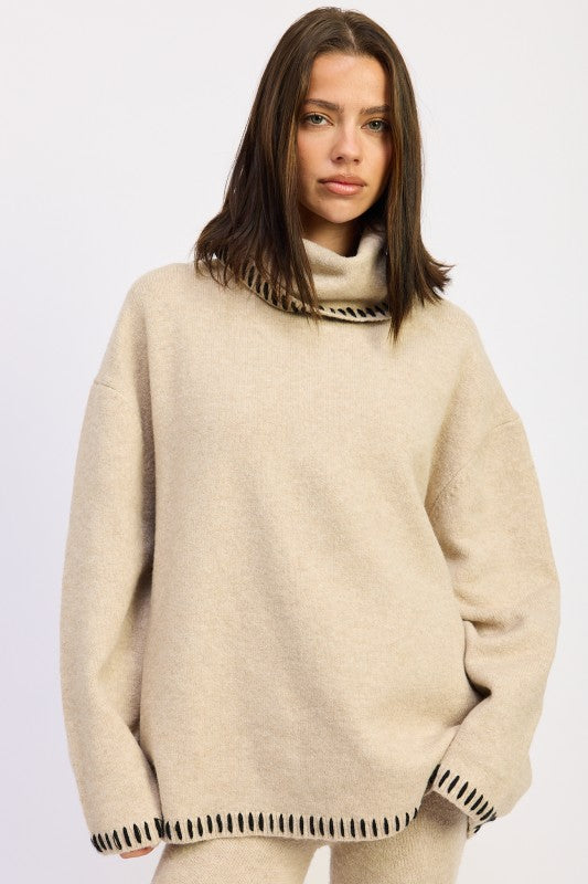 Oversized Turtle Neck Sweater With Stitching - Premium variable from Tooksie - Just $57.99! Shop now at Tooksie