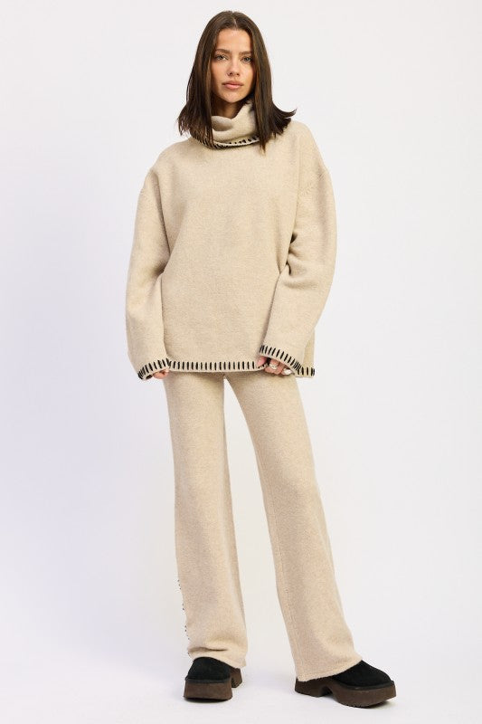 Oversized Turtle Neck Sweater With Stitching - Premium variable from Tooksie - Just $57.99! Shop now at Tooksie