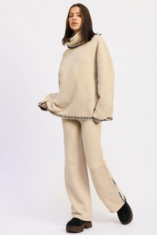 Wide Leg Trousers With Blanket Stitching - Premium variable from Tooksie - Just $49.99! Shop now at Tooksie