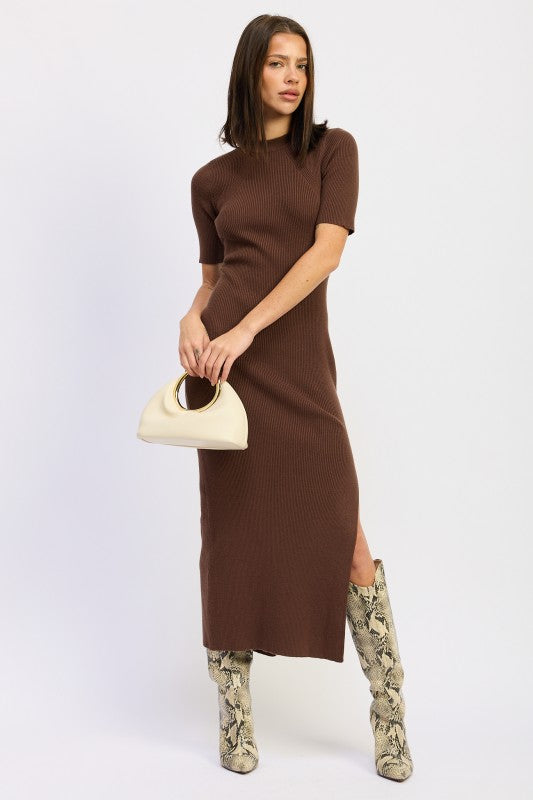 Ribbed Sweater Midi Dress With Slit - Premium variable from Tooksie - Just $63.99! Shop now at Tooksie