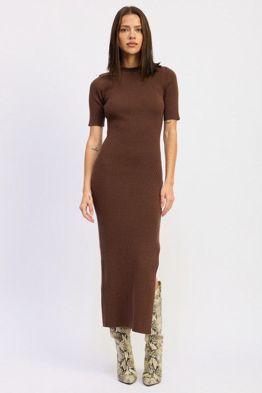 Ribbed Sweater Midi Dress With Slit - Premium variable from Tooksie - Just $63.99! Shop now at Tooksie