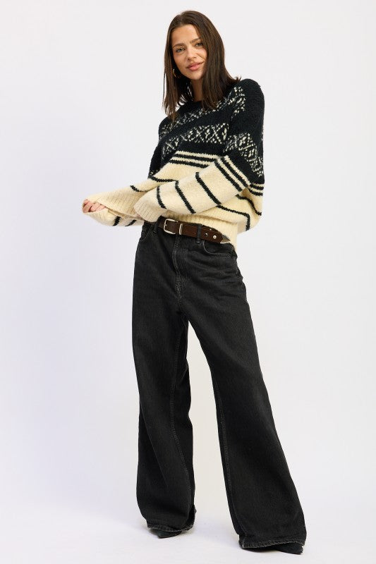 Fair Isle Striped Oversize Sweater - Premium variable from Tooksie - Just $62.99! Shop now at Tooksie