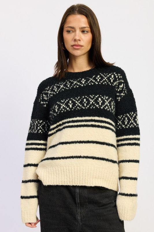 Fair Isle Striped Oversize Sweater - Premium variable from Tooksie - Just $62.99! Shop now at Tooksie