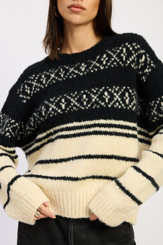 Fair Isle Striped Oversize Sweater - Premium variable from Tooksie - Just $62.99! Shop now at Tooksie