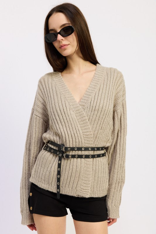 Wrap Cardigan With Belt - Premium variable from Tooksie - Just $66.99! Shop now at Tooksie