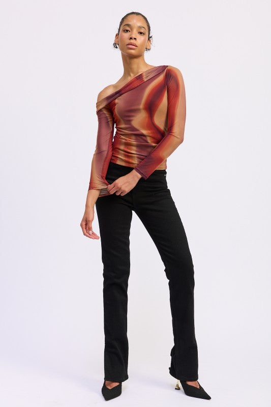 Asymmetrical Off Shoulder Mesh Top - Premium variable from Tooksie - Just $41.99! Shop now at Tooksie