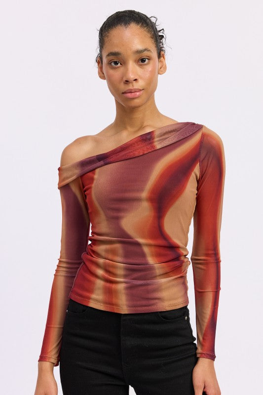 Asymmetrical Off Shoulder Mesh Top - Premium variable from Tooksie - Just $41.99! Shop now at Tooksie