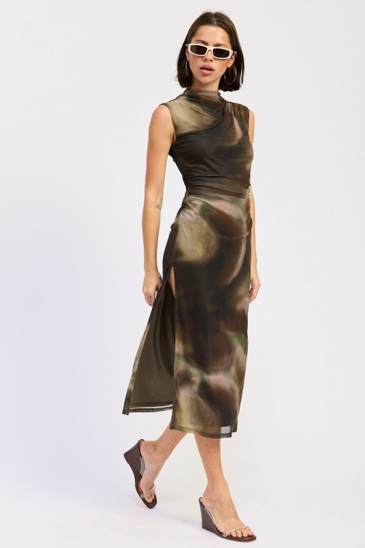MIDI MESH SLEEVELESS MOCK NECK DRESS - Premium from Emory Park - Just $59.99! Shop now at Tooksie