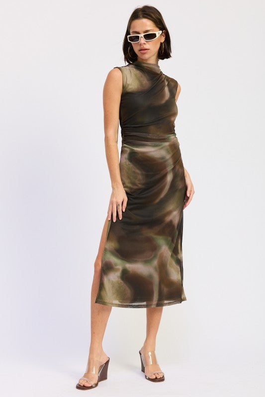 MIDI MESH SLEEVELESS MOCK NECK DRESS - Premium from Emory Park - Just $59.99! Shop now at Tooksie