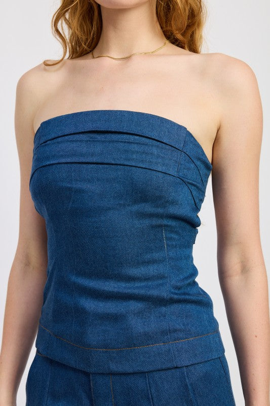 Denim Tube Top with Tie Back - Premium variable from Tooksie - Just $62.99! Shop now at Tooksie
