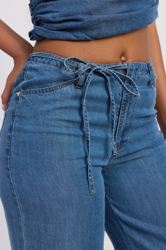 Low Rise Wide Leg Denim-Look Trousers - Premium from Tooksie - Just $63.99! Shop now at Tooksie