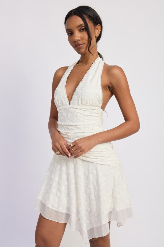 Halter Neck Dress with Asymmetrical Hemline