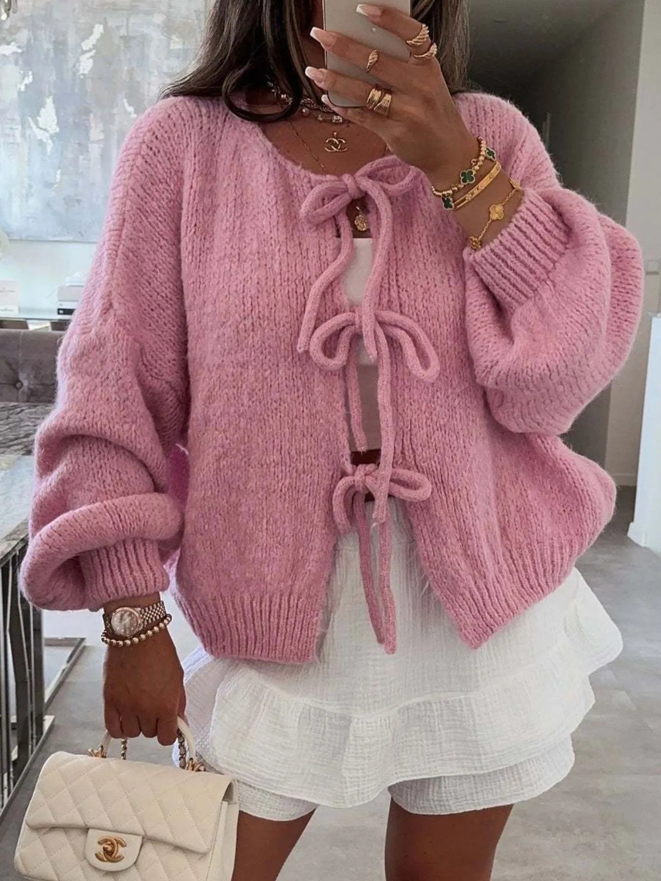 Bow Tie Front Knit Cardigan - Premium variable from Tooksie - Just $42.99! Shop now at Tooksie