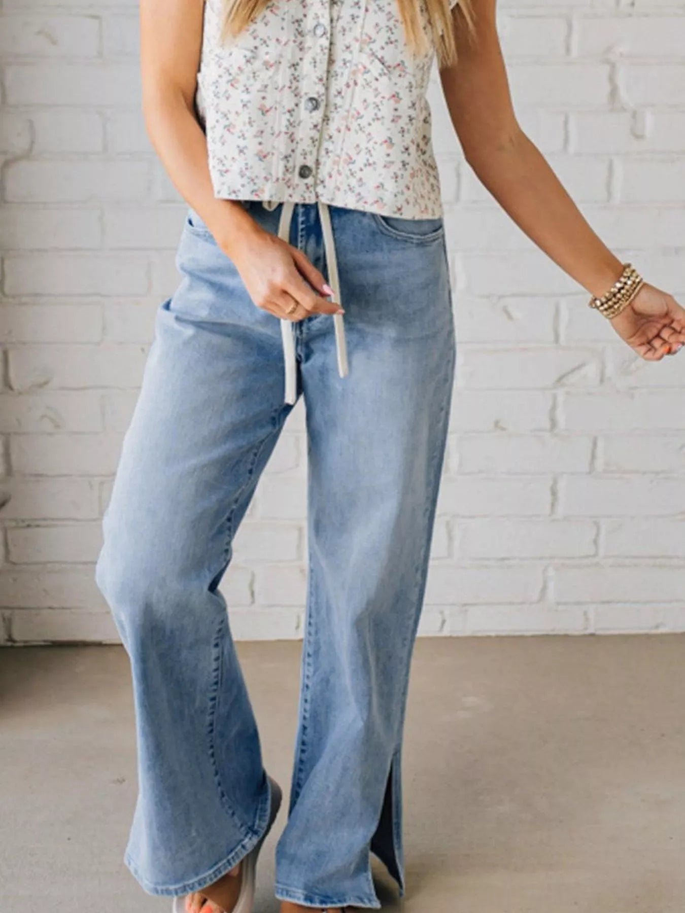 Slit Wide Leg Jeans - Premium variable from Tooksie - Just $65.99! Shop now at Tooksie
