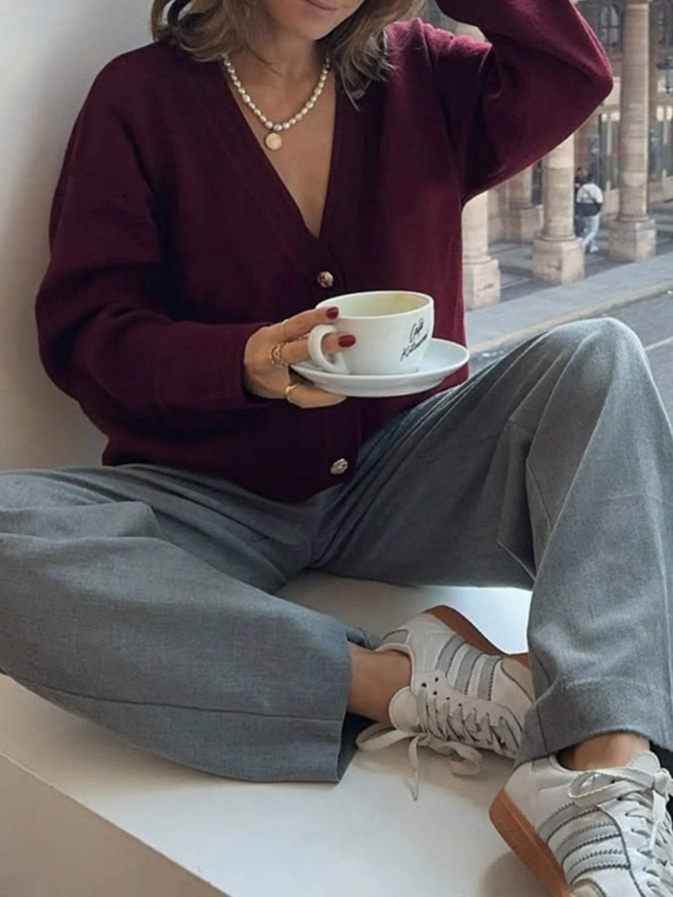 Button-Front Long Sleeve Cardigan - Premium variable from Tooksie - Just $59.99! Shop now at Tooksie