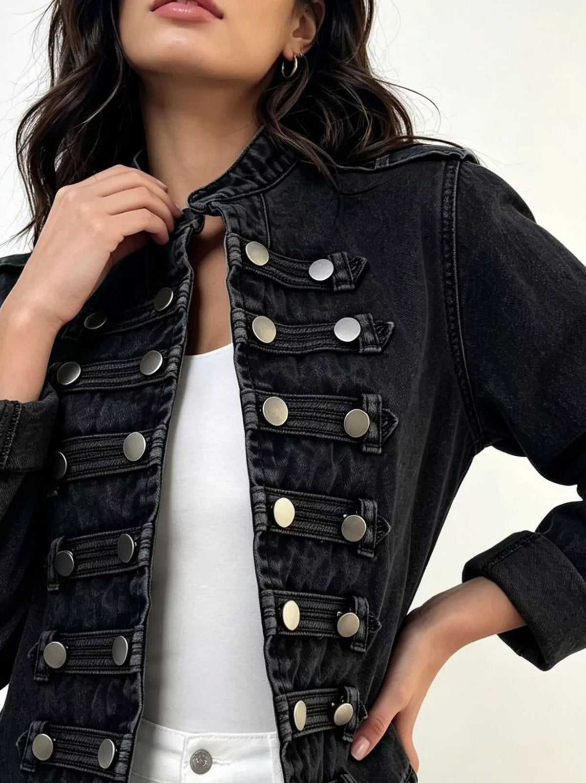 Washed Denim Military Inspired Jacket - Premium variable from Tooksie - Just $78.99! Shop now at Tooksie