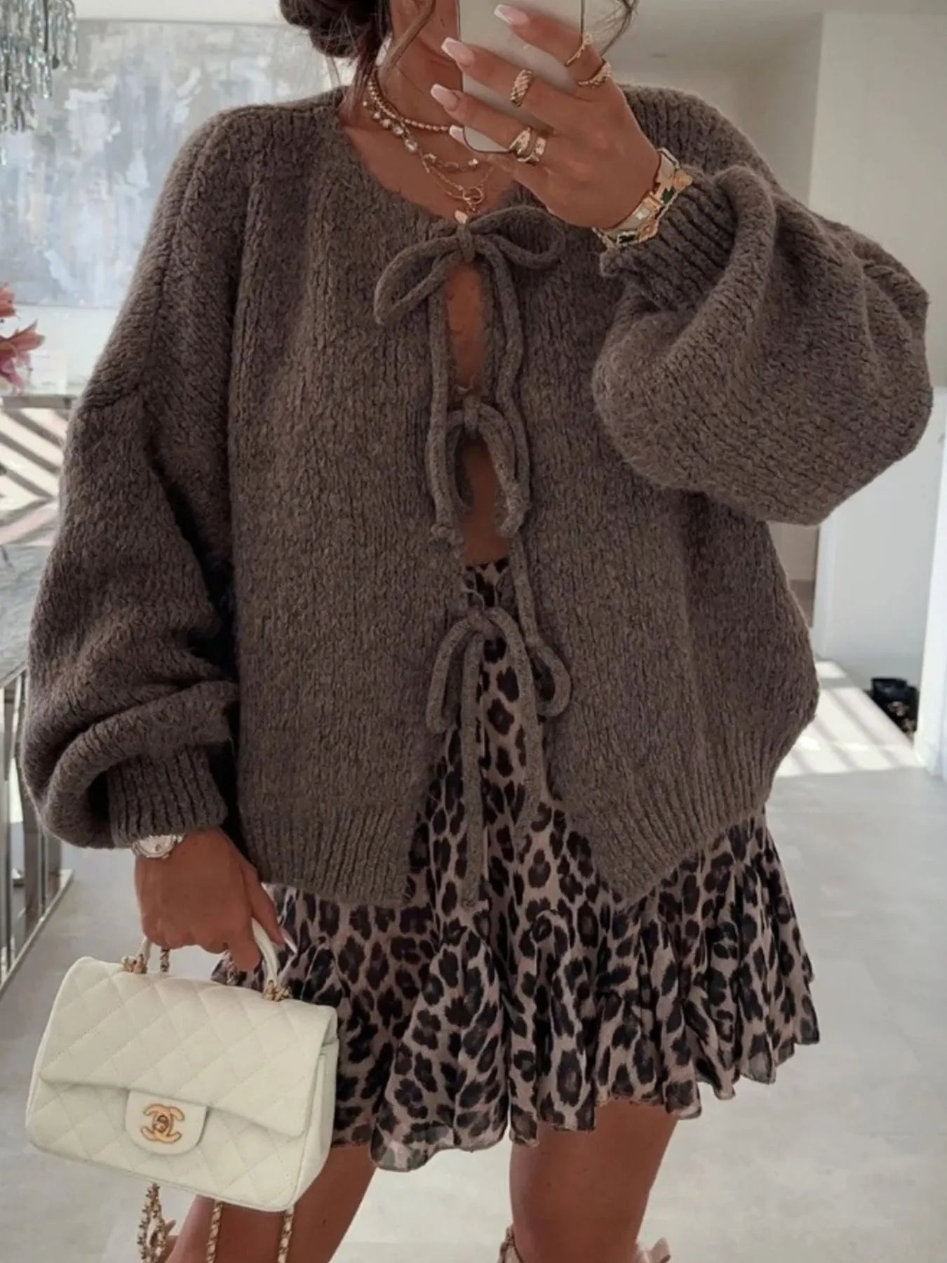 Bow Tie Front Knit Cardigan - Premium variable from Tooksie - Just $42.99! Shop now at Tooksie