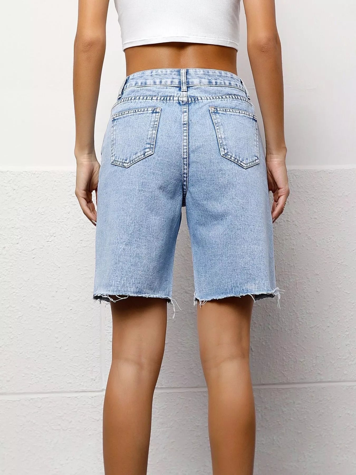 High Waisted Denim Bermuda Shorts - Premium variable from Tooksie - Just $27.99! Shop now at Tooksie