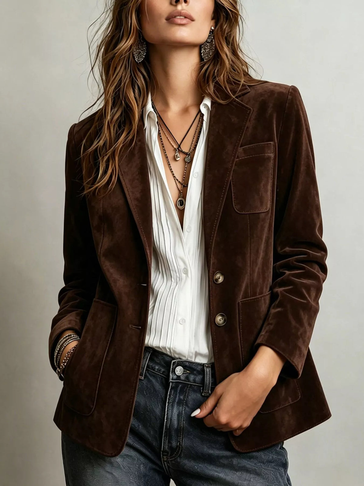 Classic Faux Suede Single Breasted Blazer - Premium variable from Tooksie - Just $49.99! Shop now at Tooksie