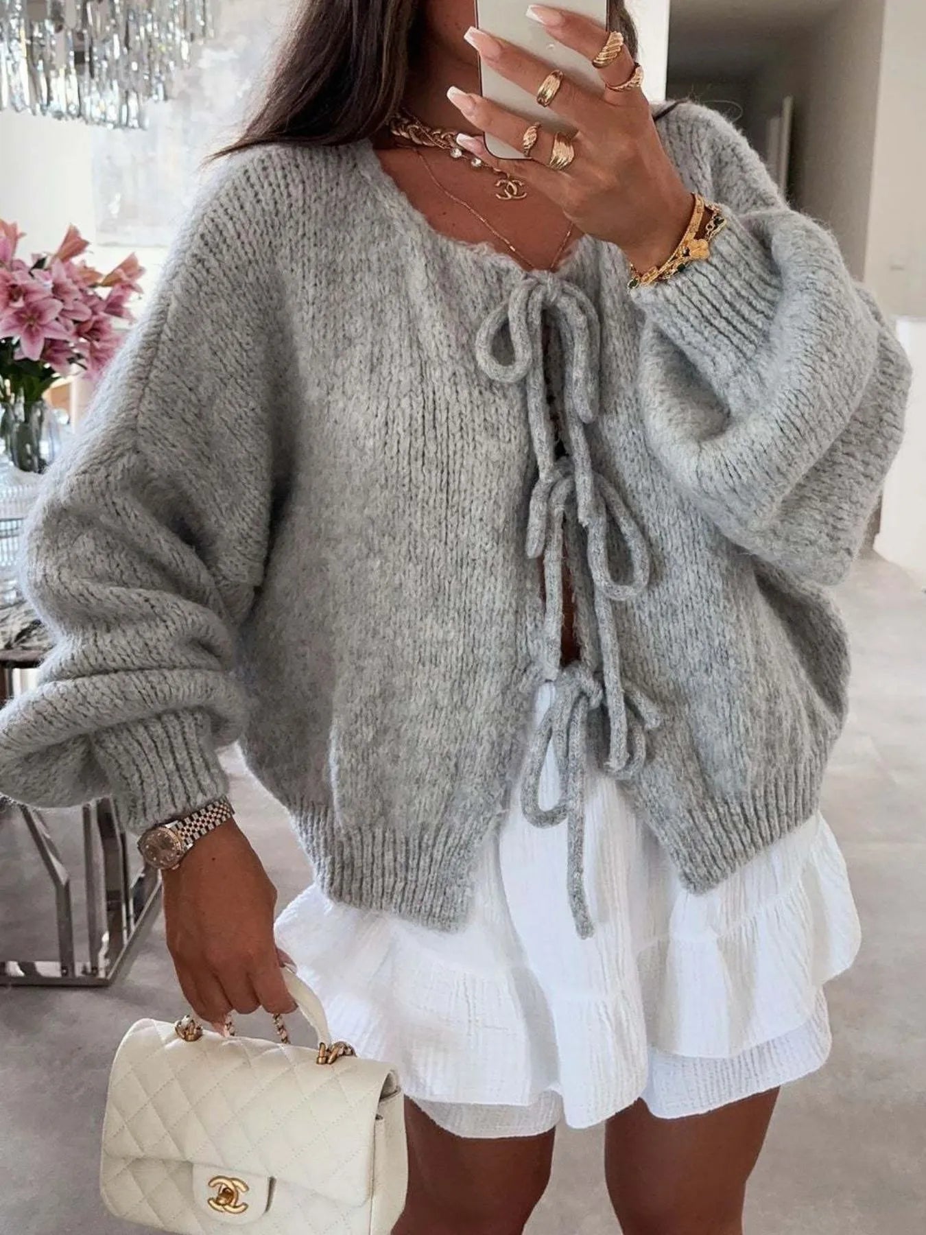 Bow Tie Front Knit Cardigan - Premium variable from Tooksie - Just $42.99! Shop now at Tooksie