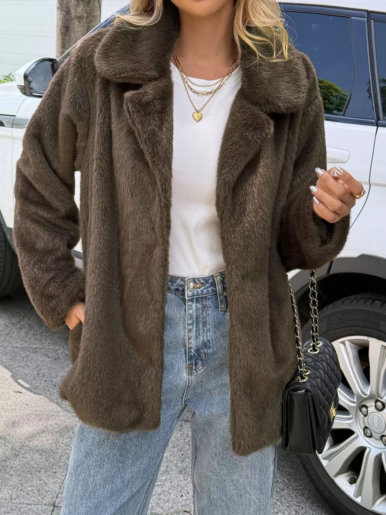 Brown Faux Fur Jacket - Premium variable from Tooksie - Just $100.99! Shop now at Tooksie