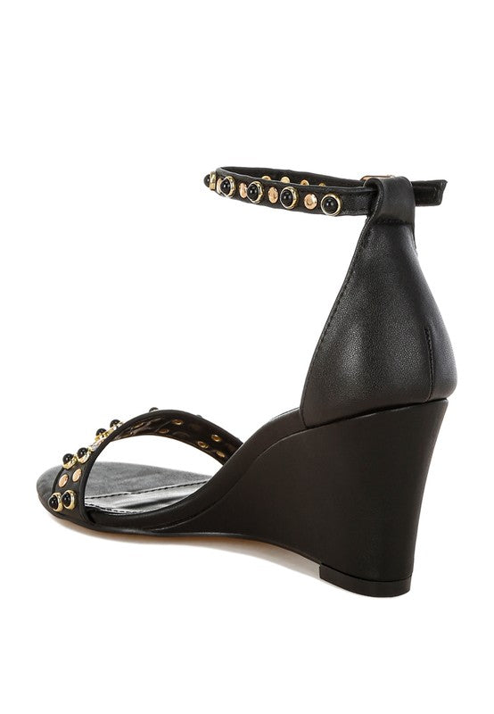 Stud Embellished Wedge Sandals - Premium variable from Tooksie - Just $63.99! Shop now at Tooksie