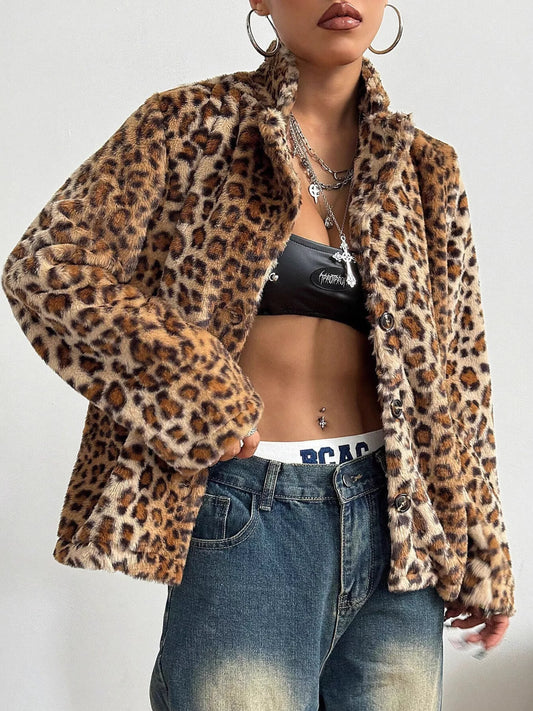 Leopard Print Faux Fur Jacket - Premium variable from Tooksie - Just $45.99! Shop now at Tooksie