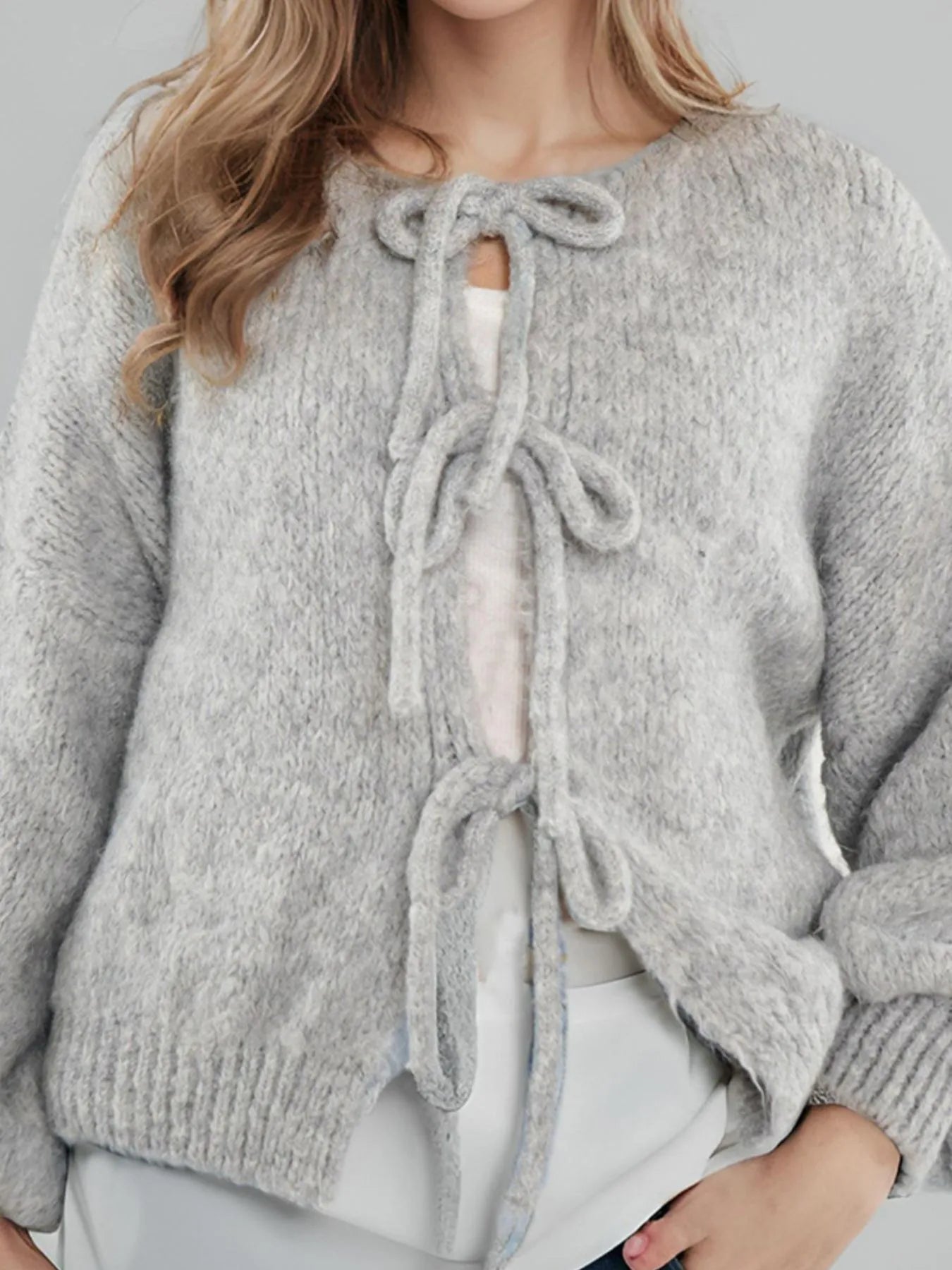 Bow Tie Front Knit Cardigan - Premium variable from Tooksie - Just $42.99! Shop now at Tooksie