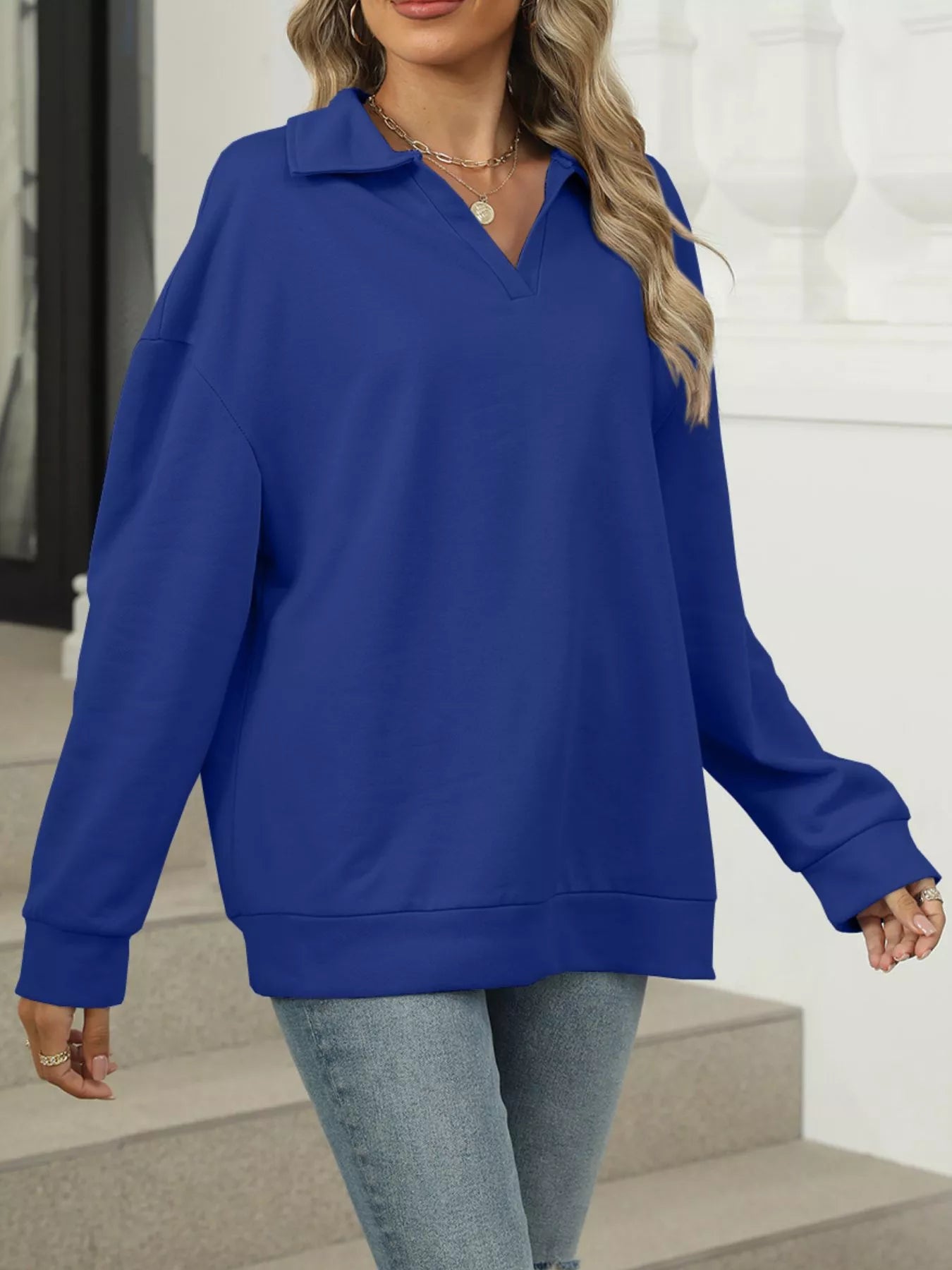Collared Long Sleeve Sweatshirt - Premium variable from Tooksie - Just $30.99! Shop now at Tooksie