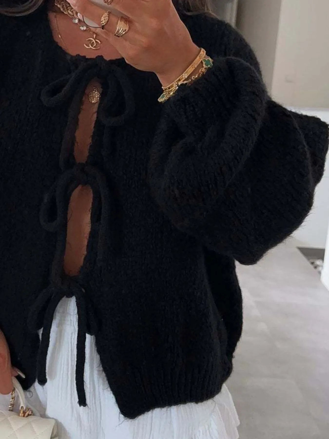 Bow Tie Front Knit Cardigan - Premium variable from Tooksie - Just $42.99! Shop now at Tooksie