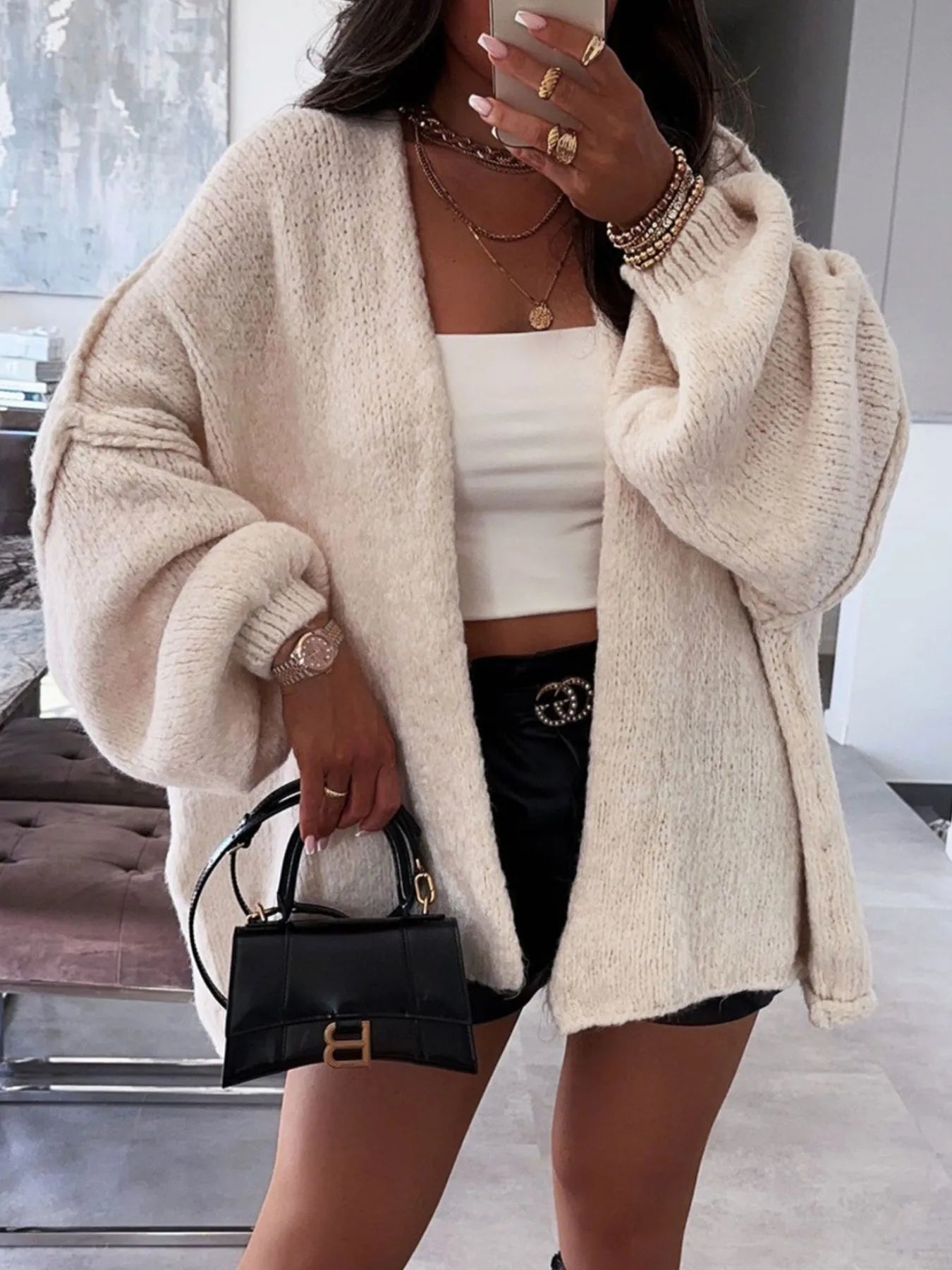 Open Front Dropped Shoulder Cardigan - Premium variable from Tooksie - Just $44.99! Shop now at Tooksie