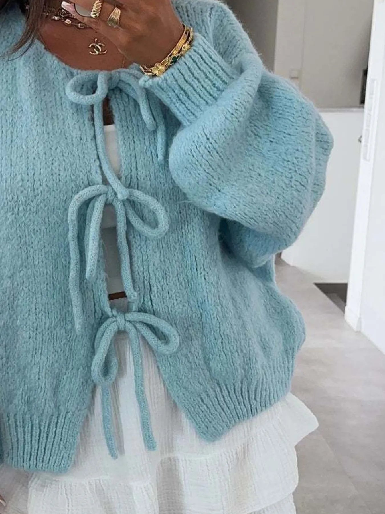 Bow Tie Front Knit Cardigan - Premium variable from Tooksie - Just $42.99! Shop now at Tooksie