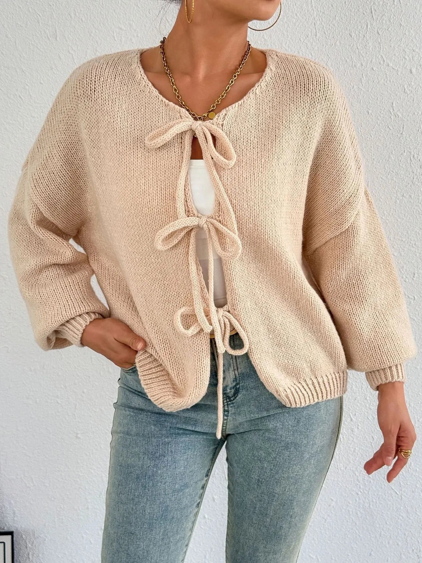 Bow Tie Front Knit Cardigan - Premium variable from Tooksie - Just $42.99! Shop now at Tooksie