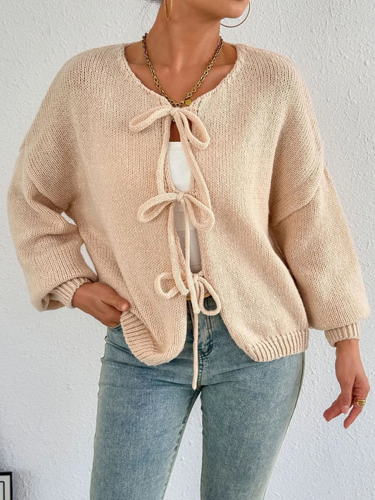 Bow Tie Front Knit Cardigan - Premium variable from Tooksie - Just $42.99! Shop now at Tooksie