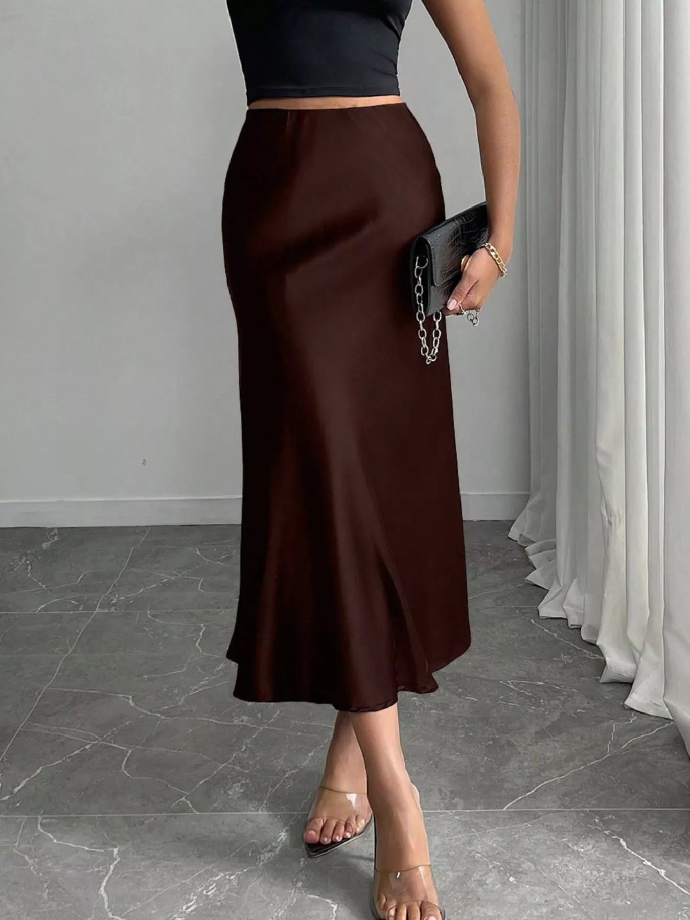 Satin Midi Skirt - Premium variable from Tooksie - Just $28.99! Shop now at Tooksie