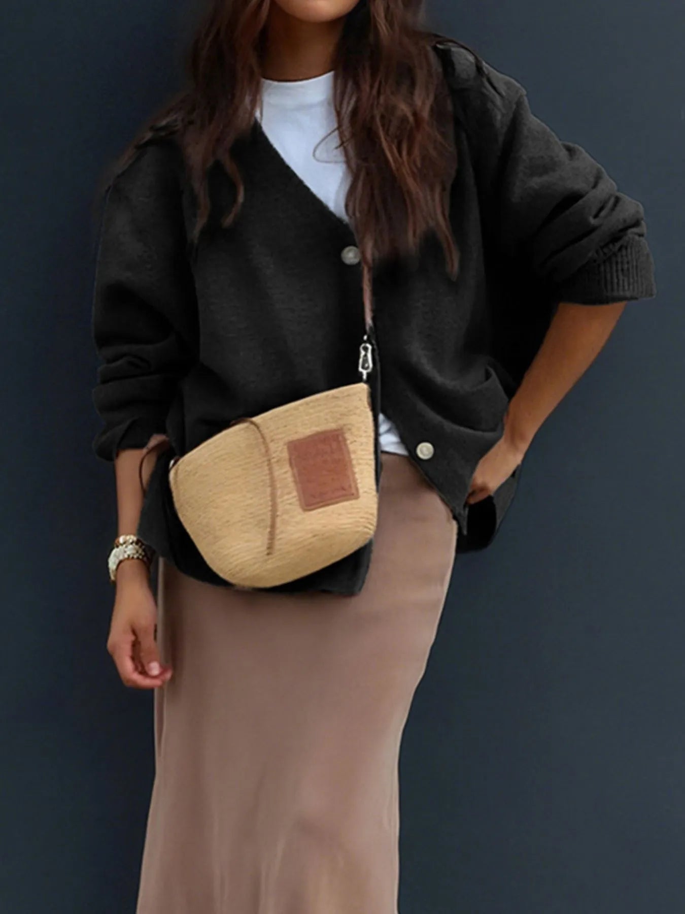 Button-Front Long Sleeve Cardigan - Premium variable from Tooksie - Just $59.99! Shop now at Tooksie