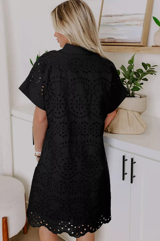 Eyelet Trim Short Sleeve Dress - Premium variable from Tooksie - Just $61.99! Shop now at Tooksie